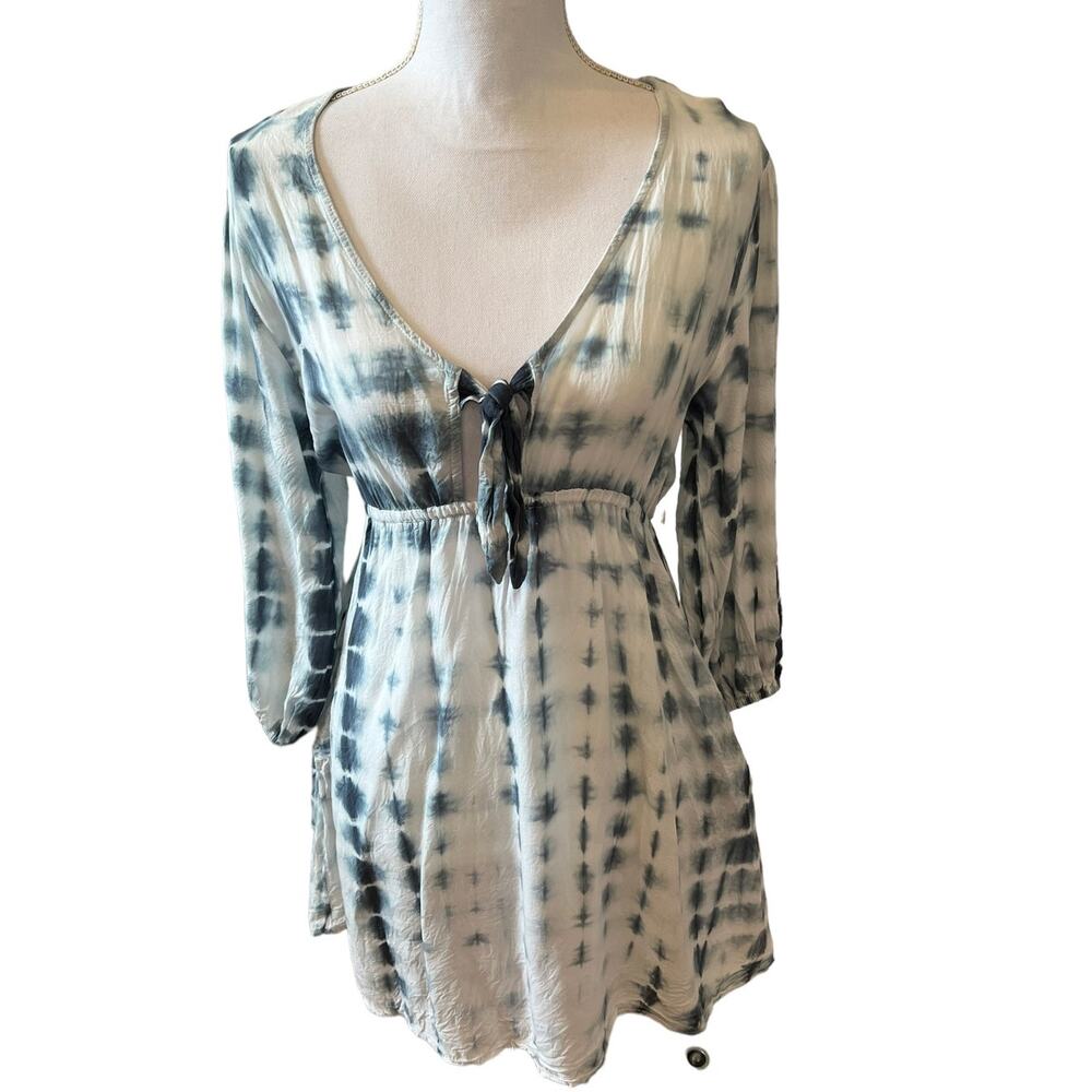 Blue Island Long Sleeve Cover Up Resort Dress Tie Dye S